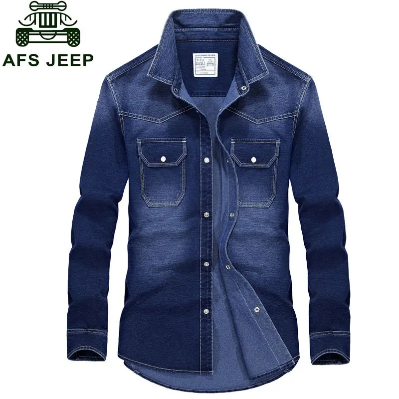 Одежда 2017 Весна Осень синяя мужская джинсовая хлопковая рубашка Camisa Hombre