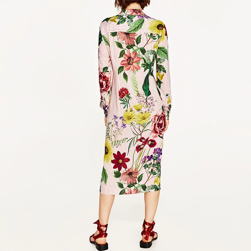 Цветочный принт кимоно платье 2017 Женская обувь в европейском стиле с v образным
