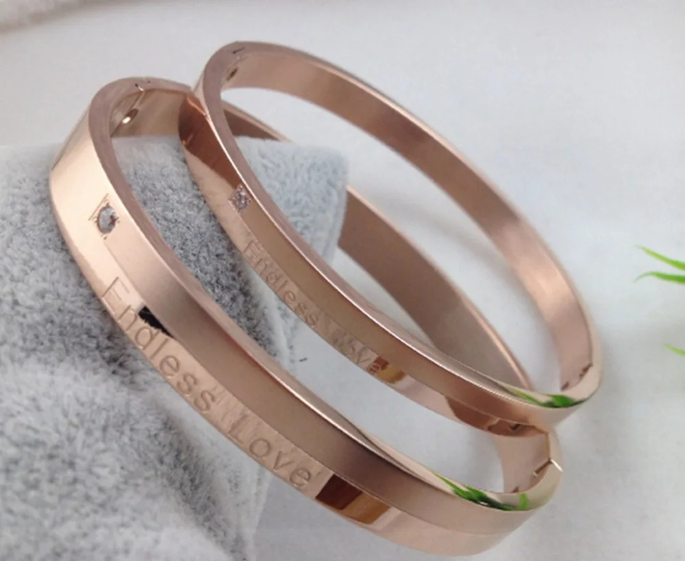Endless Love Vintage Crystal Couple Bangle Titanium Rose Gold Silver Plated Birthday Gift Woman Jewelry Free Shipping Never Fade | Украшения