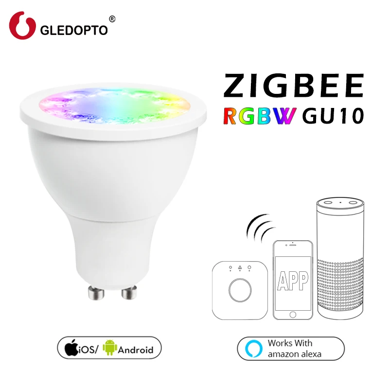 Rgb gu10 точечный свет rgbw rgb cct прожектор zigbee zll 5 Вт AC100 240V светодиодный контроллер