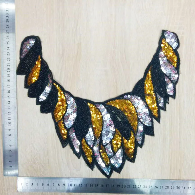1pc Sequins Gold Flower Leaf Embroidered Lace Neckline Collar Embossed Sew Trimming Accessories Patches Scrapbooking | Дом и сад