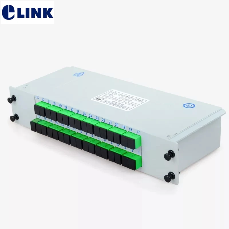 1pcs 1x32 LGX box fiber Splitter 2 Layer GEPON FTTH SM SC/APC PLC Splitter Cassette Telecom GPON 1*32 coupler ABS box ELINK