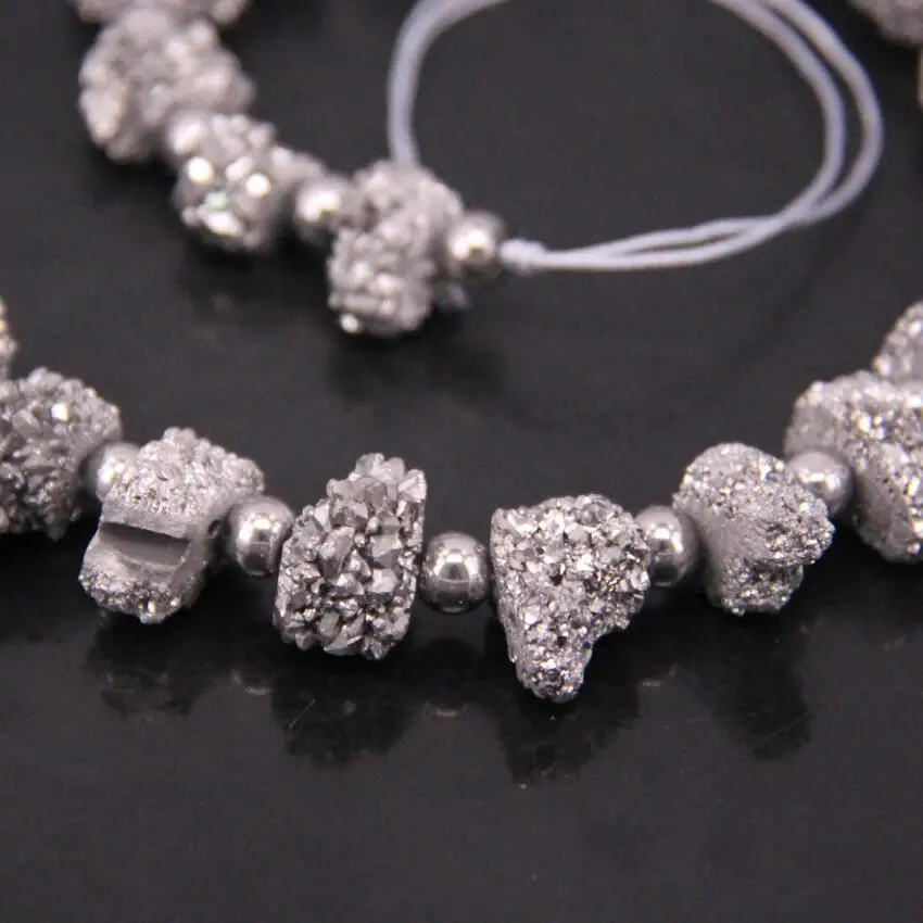 AAA Grade 15 5 &quotнитей Silvers Титан Druzy Quartz Geode Nugget кусочки свободные бусы сырой Кристалл
