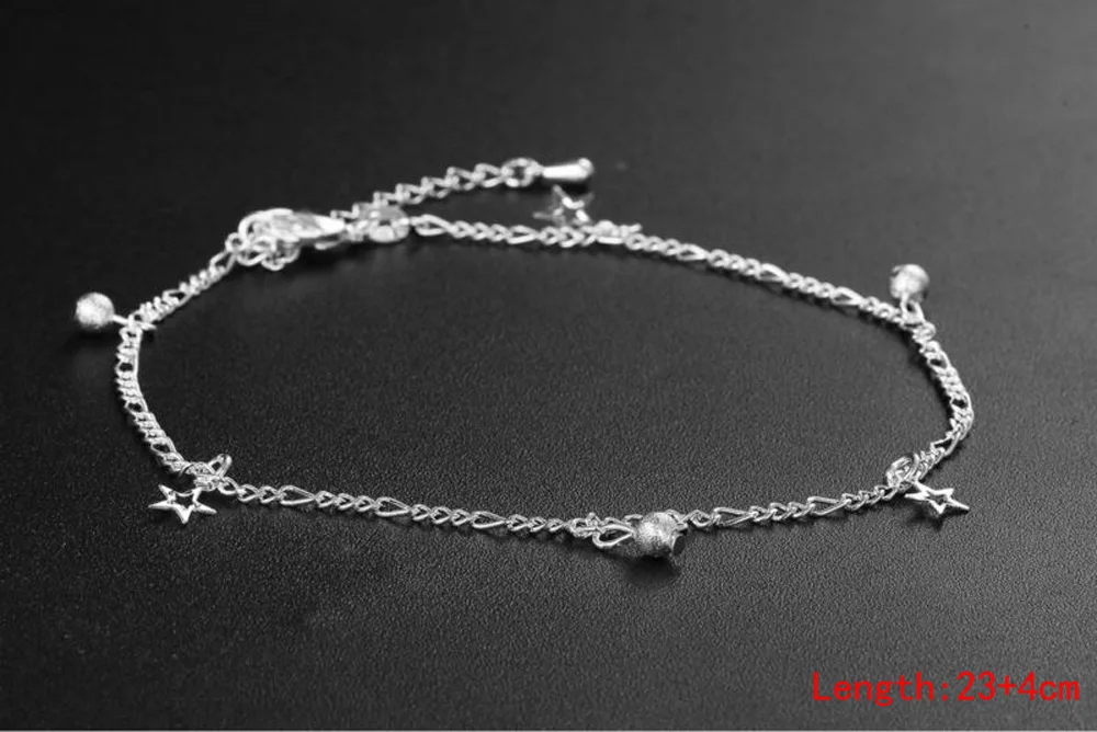 Fashion Jewelry Plated Silver Anklet Figaro Chain Pentacle Star Pendant Anklets Ankle Bracelet High Quality Factory Price MDA005 | Украшения