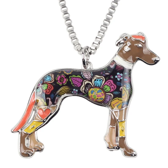 Bonsny Maxi эффектное металлическое сплав galgos собака породы борзая Ювелирные изделия Чокер Эмаль ожерелье цепочка Воротник Подвеска Мода для женщин - Окраска металла: Brown