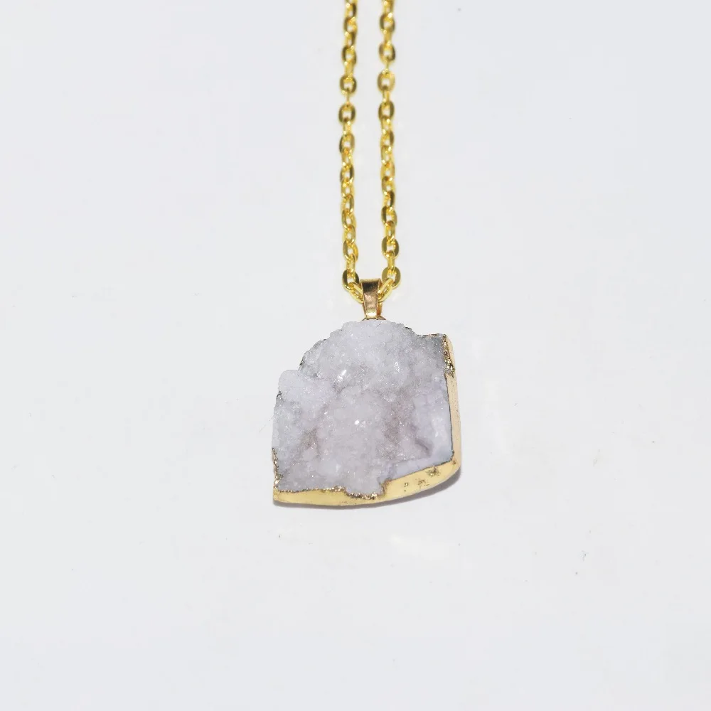 Женское ожерелье с подвеской geode druzy длинная цепочка золотыми наконечниками