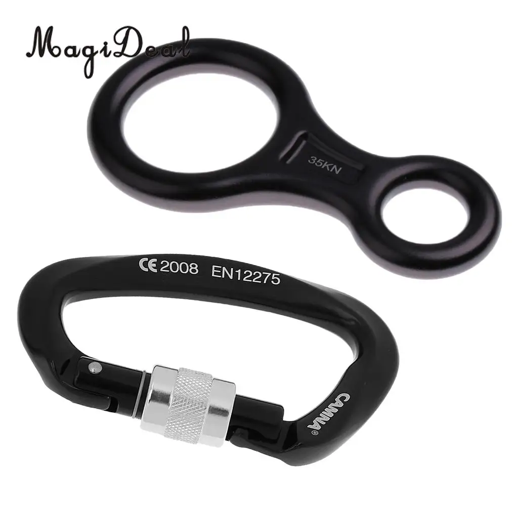 

MagiDeal 25KN Screw Lock Climbing Carabiner + 35KN Figure 8 Rope Descender for 8-12mm rope