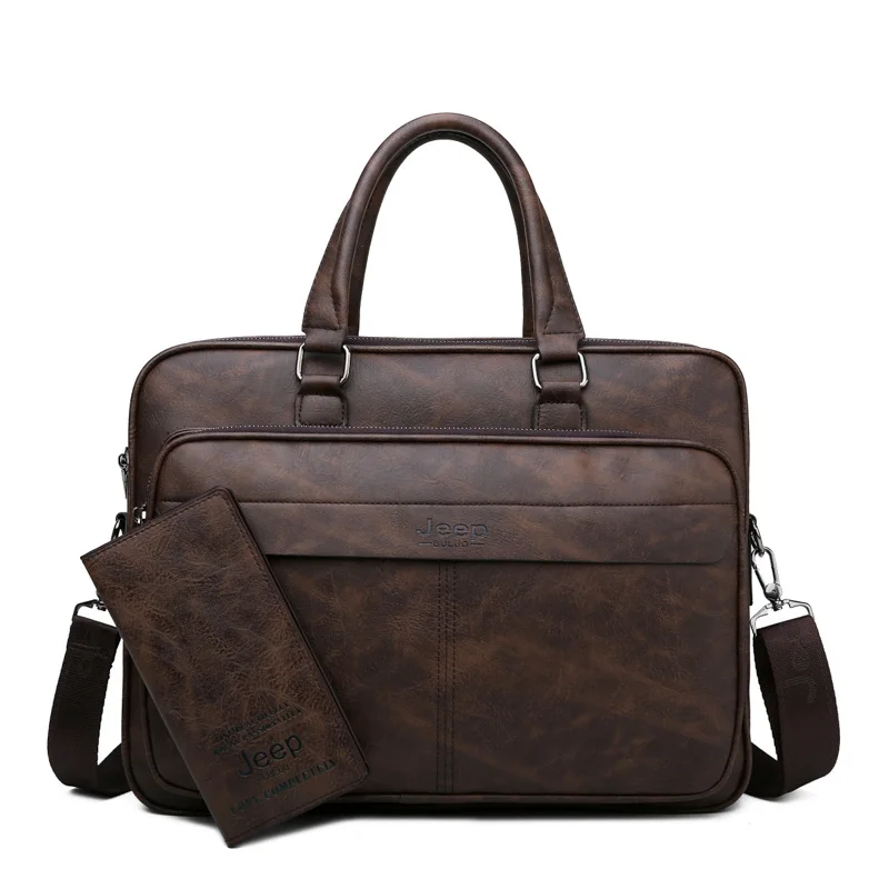 8115-3-8888 Brown JEEP BULUO, известный бренд, мужской портфель, сумка, высокое качество, для бизнеса, офиса, работы, кожа, сумки на плечо, дорожная сумка, 14 дюймов, для ноутбука - Цвет: 8115-3-8888 Brown