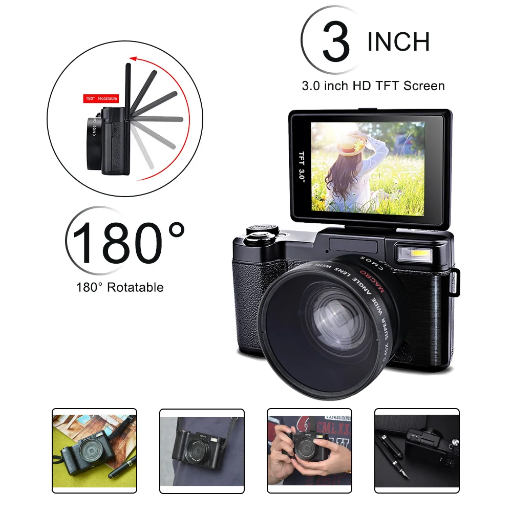 Новый 24MP Digital Photo Камера видеокамера с УФ фильтр дополнительно Широкий формат
