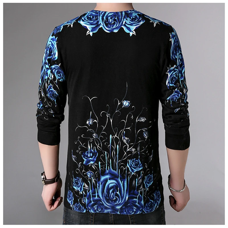 

Creative 3D rose pattern printing fashion fancy pullover knitted sweater Autumn 2021 quality soft comfortable sweater men M-XXXL