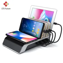 Multi USB Charging Station 10W Fast Wireless Charger Stand for Samsung iPhone 12 11 Pro Max Quick Charge Desktop Phone Organizer