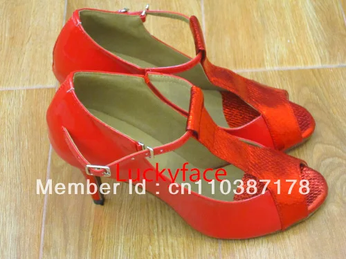 Недорогие красные лакированные кожаные бальные туфли для латинских танцев