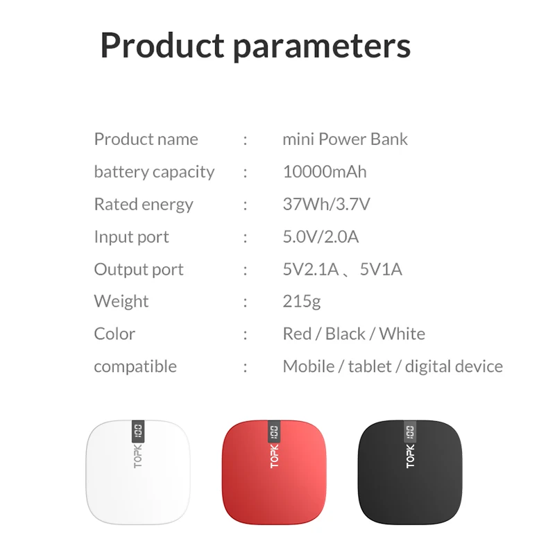 TOPK mi ni power Bank 10000 мАч Зарядное устройство портативное зарядное внешний