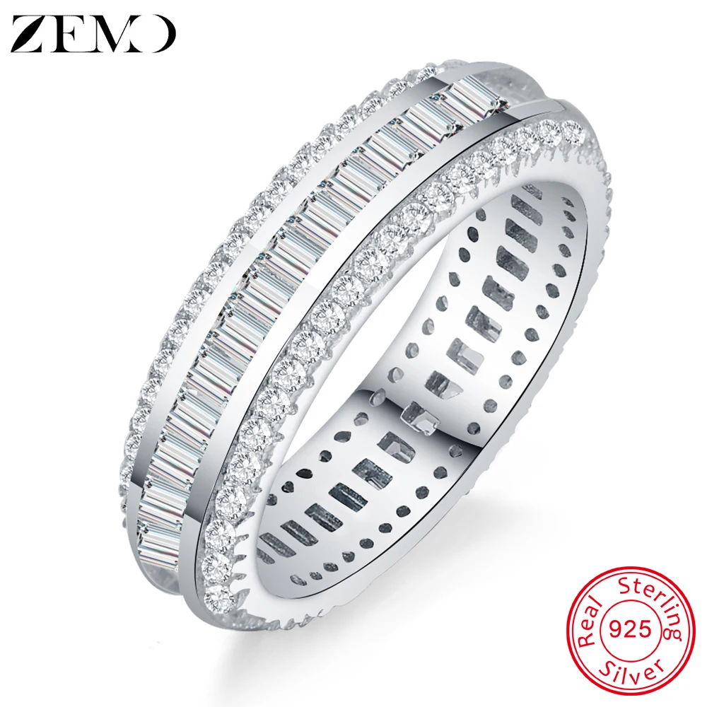 

ZEMO Real 925 Silver Ring with AAA Cubic Zirconia Luxury Sterling Silver Women Silver Ring without Stone Birthday Party Gift