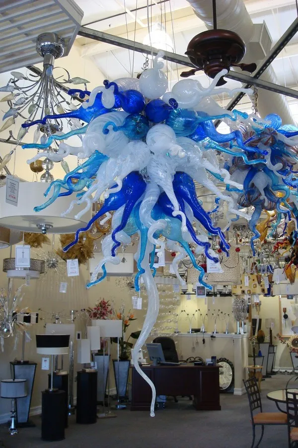 

110/220v AC Led Splendid Art Glass Blue and White Murano Glass Ceiling Lights
