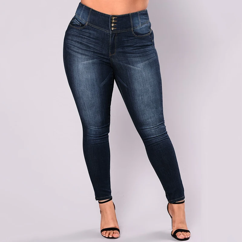 

Women Plus Size Leggings Denim Jeans High Waist Skinny Pants Stretchy Slim Bodycon Trousers Dark Blue Female Fashion Pencil Pant