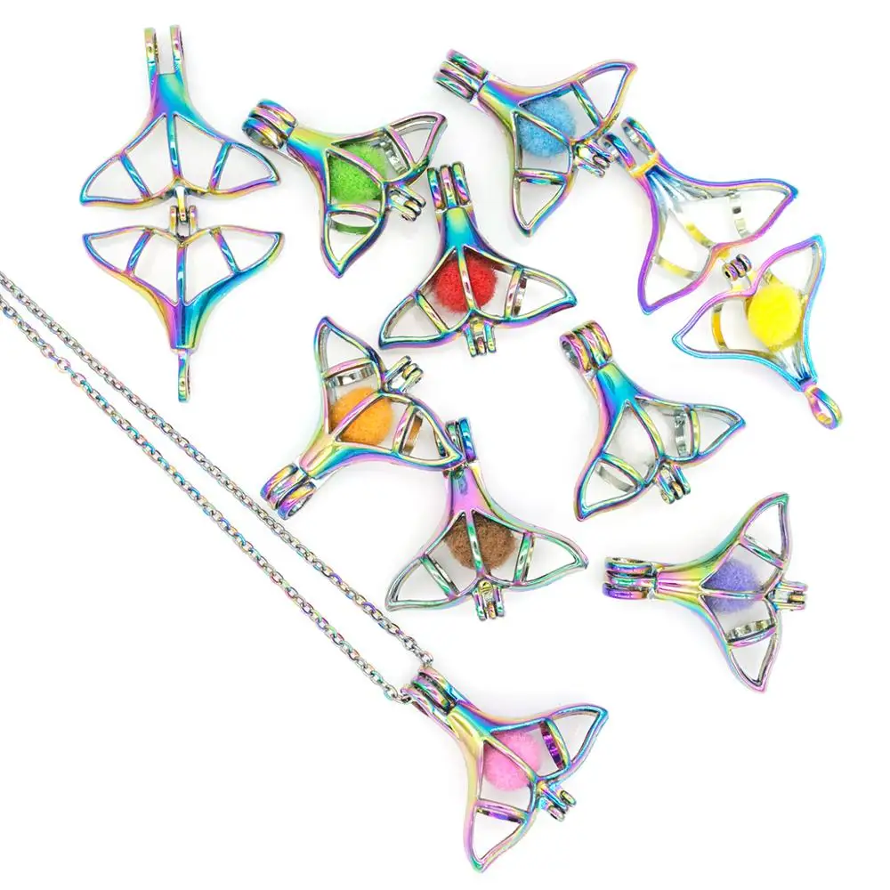 REYOW 1pcs Rainbow Whale Tail Oyster Pearl Bead Cages Pendant Essential Oil Diffuser Locket Necklace DIY | Украшения и аксессуары