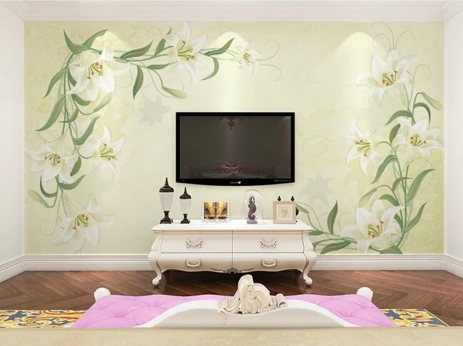 Объемная большая настенная роспись на заказ современная простая зеленая Лилия