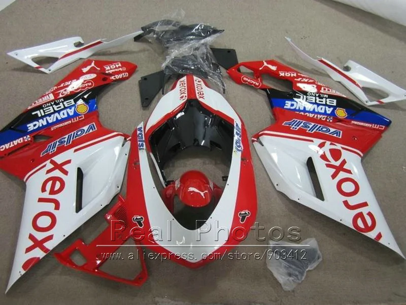 Высокое качество обтекатели для Ducati 848 1098 1198 07 08 09 10 11 белые красные комплект 2007 2008