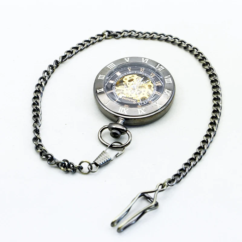SHUHANG Roman Numerals Display Mechanical Pocket Watch Vintage Fob Chain Necklace Bracelet Pendant Clock Best Gift for Men