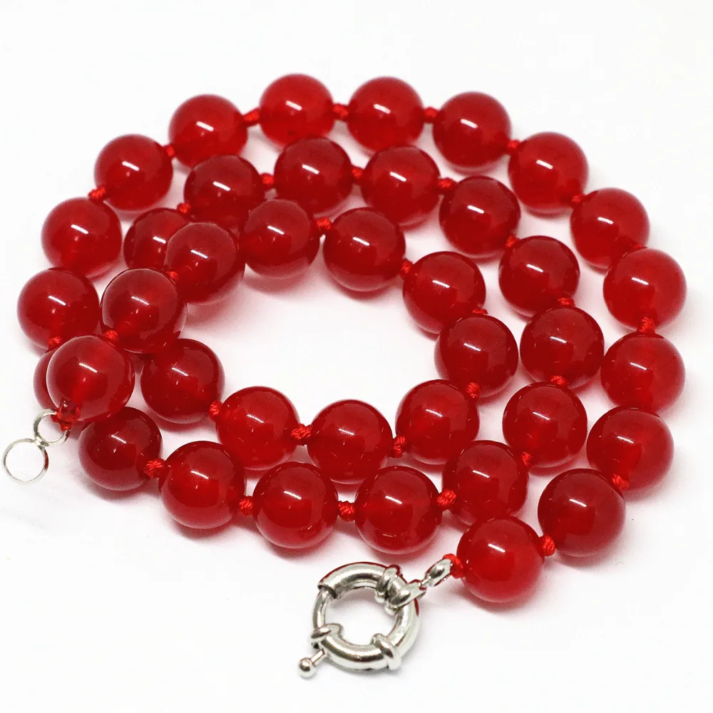 

Trendy red jades stone chalcedony 8,10,12mm delicate necklace round beads high grade gift fine chain jewelry 18inch B1466