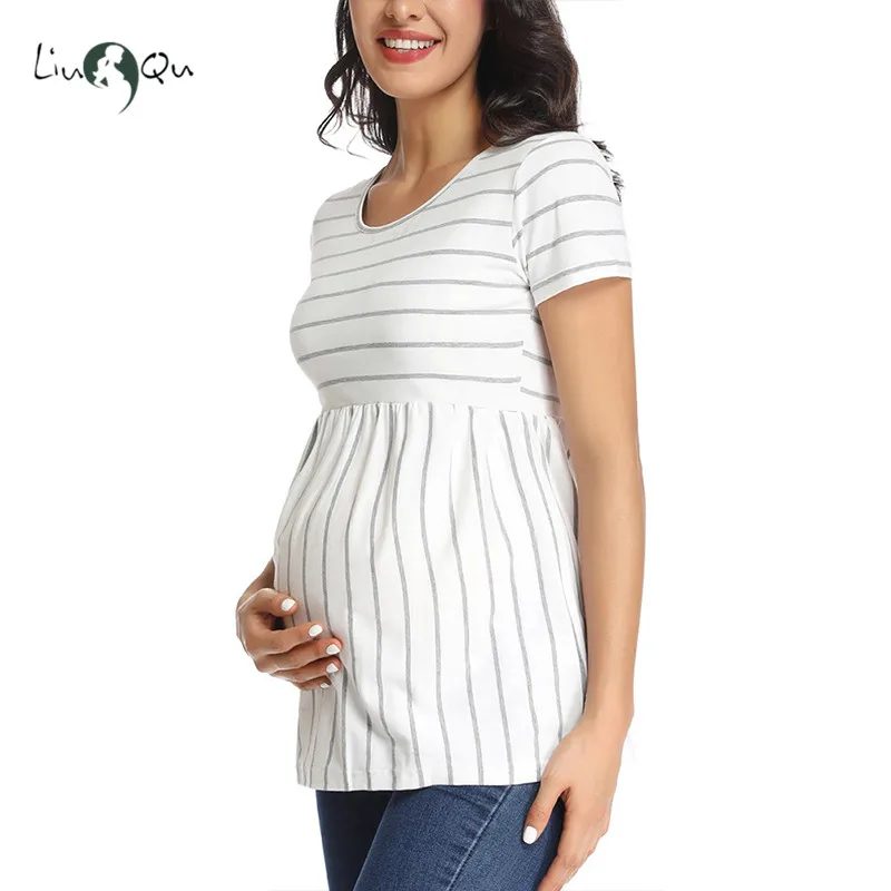 Топы для беременных блузки в полоску Vetement Femme Peplum с коротким рукавом Одежда