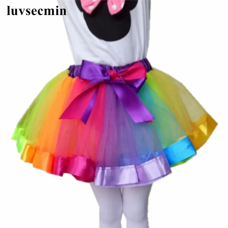 Новые юбки для девочек сезона 2017 юбка с радужным рисунком бантом юбка-пачка