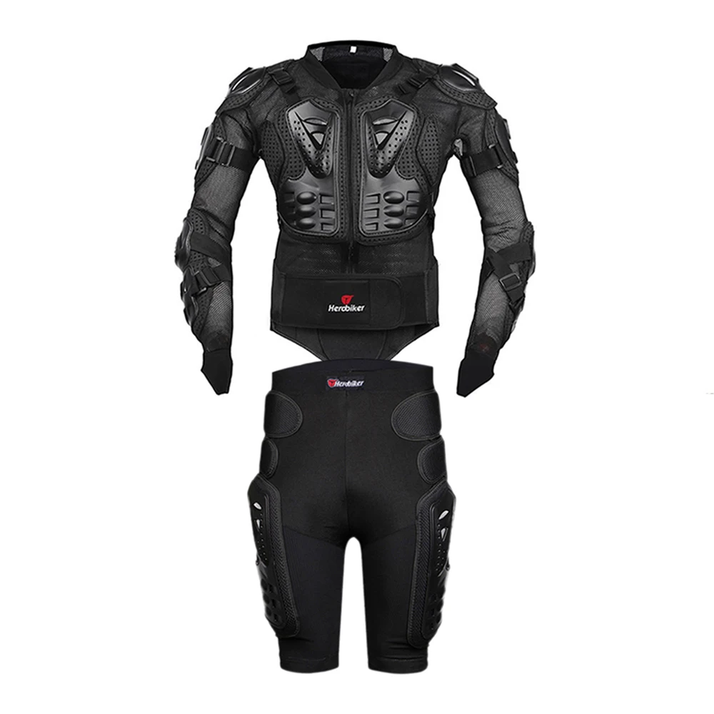Black Set 1 HEROBIKER, летние мотоциклетные куртки, мужские бронежилеты, Мото куртка, мотоциклетная броня, мотоциклетная куртка для мотокросса, мотоциклетная куртка с защитой шеи - Цвет: Black Set 1
