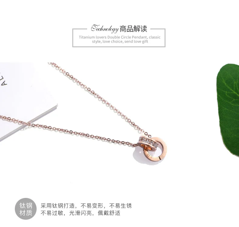 

Rome numeral circle Swarovski Crystal Pendant pink gold finish Necklace stainless jewelry Womens Pink Gold chest