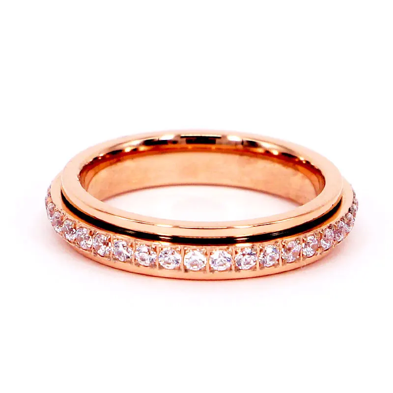New Design Rotatable Shiny Zircon Ring Titanium Steel Top Quality Woman Wedding Promise Jewelry Love Brand Anillo Gift | Украшения и