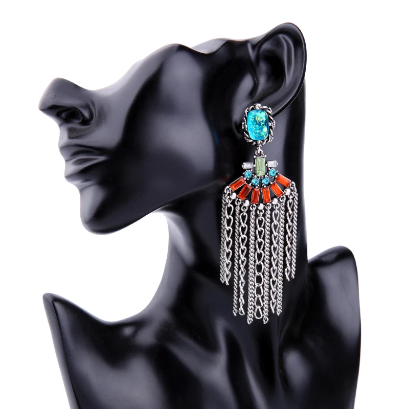 Длинные многоцветные звенья цепи серьги с бахромой женские массивные большие