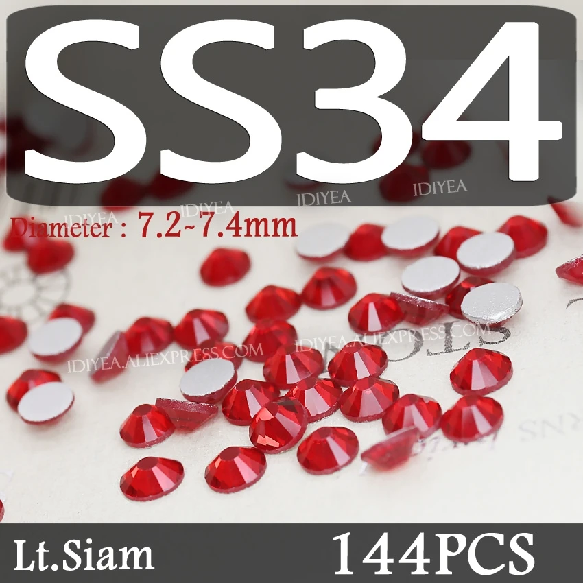 Lt. Siam смешанные размеры SS3-SS10 SS4-SS30 Стразы для дизайна ногтей украшения не горячей фиксации хрустальные ногти блестит для DIY Декор Маникюр - Цвет: SS34 144PCS