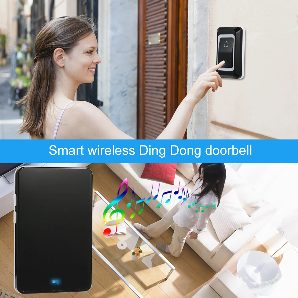 Беспроводной AC дверной звонок с кнопкой Smart Ding Dong дверной звонок 28 аккорд мелодии дополнительно 3 уровня громкости регулируемый