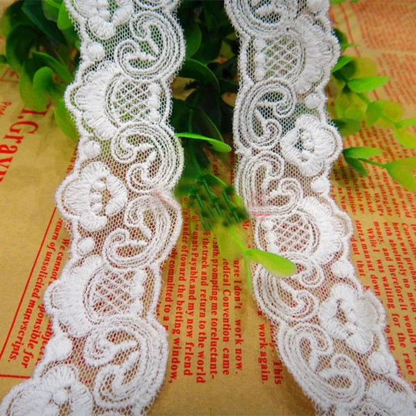 

20 yards/lot width 3.3cm 1.29" white mesh embroidery lace trim ribbon fabric for dress skirt clothes 1021701L4K712