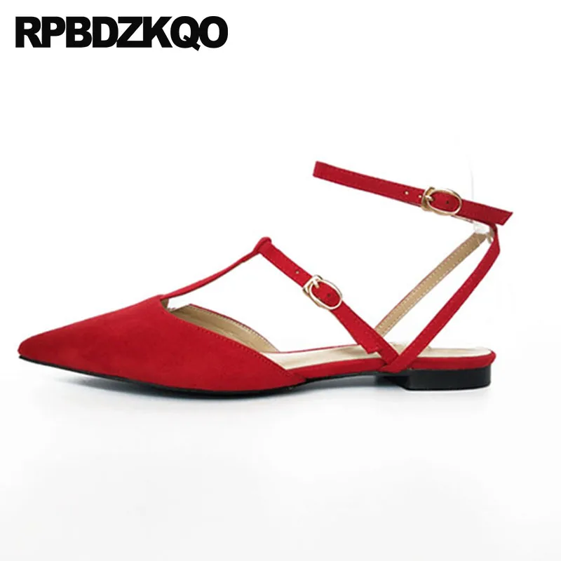 Celebrity 2021 Ladies Flats Wedding Chinese Slingback Red Wine China Suede Sandals Pointed Toe Ankle Strap Women Dress Shoes | Обувь
