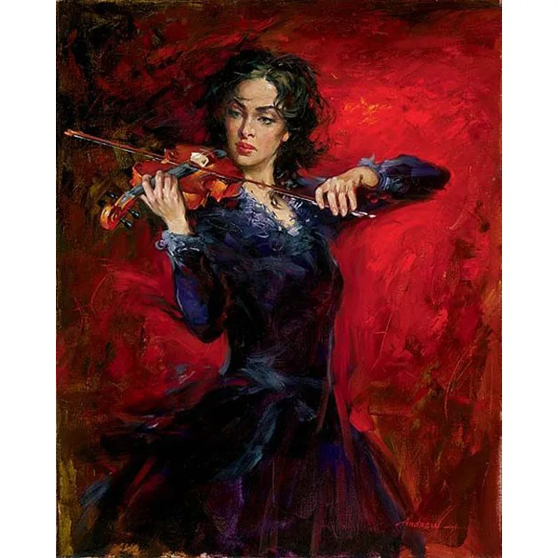 Hand Painted Abstract Beautiful Girl Musical Nstrument Oil Painting Canvas Decoration Home Wall Living Room Artwork Fine Art | Дом и сад