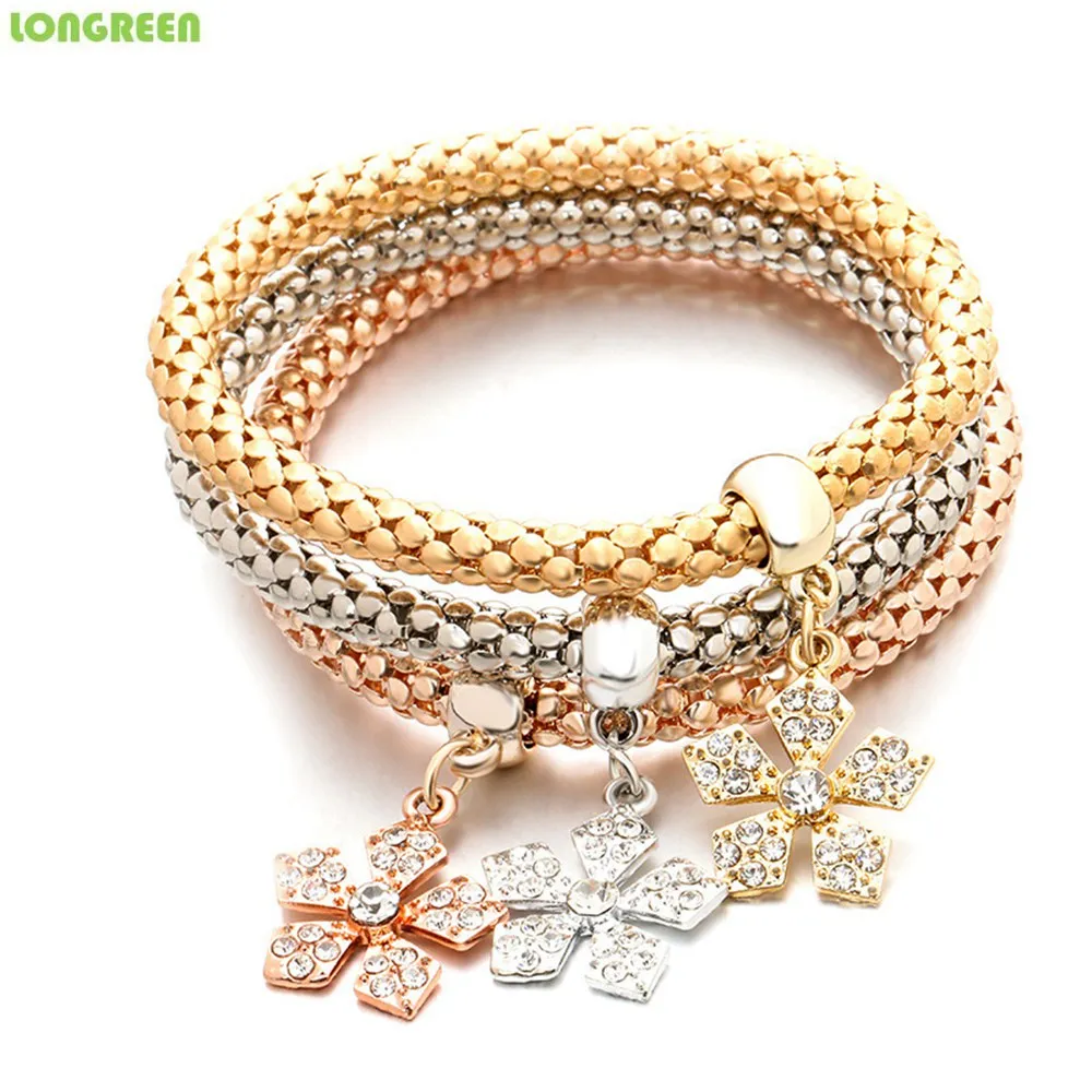 Комплект из 3 предметов серебряный браслет розового золота Регулируемый Женский