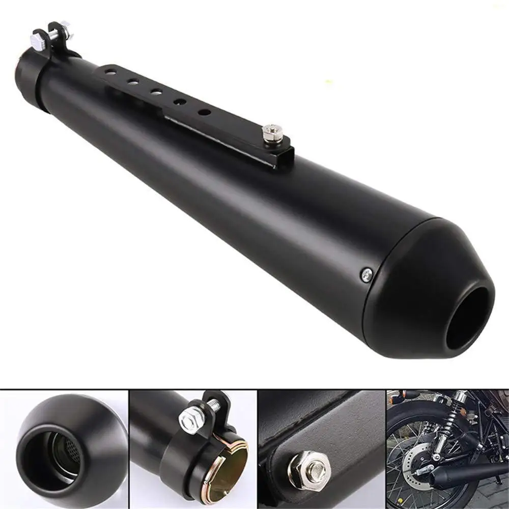 Matte Black Motorcycle Exhaust Muffler Universal 17.5&quot Silencer Pipe 35mm - 41mm Baffle for Harley Chopper Scrambler Bobber купить по