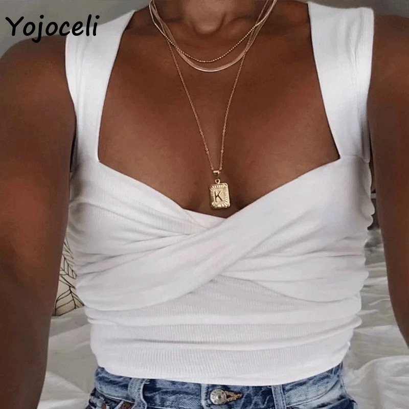 Yojoceli sexy front knot camis tops all match women vest 2019 summer white camisole | Женская одежда