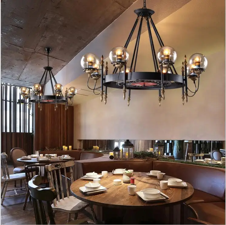 구매 L 미국 복고풍 산업 스타일 연철 샹들리에, 개성 있는 크리에이티브 레스토랑 카페 바 테이블 유리 샹들리에 구매 L 미국 복고풍 산업 스타일 연철 샹들리에, 개성 있는 크리에이티브 레스토랑 카페 바 테이블 유리 샹들리에