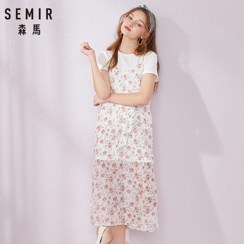 SEMIR 2020 летнее новое платье для женщин белая футболка с круглым вырезом и