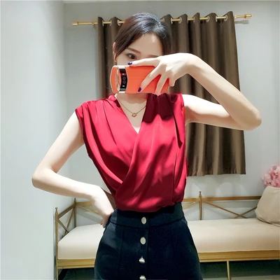 Женская рубашка однотонная с глубоким v образным вырезом сезон осень лето весна