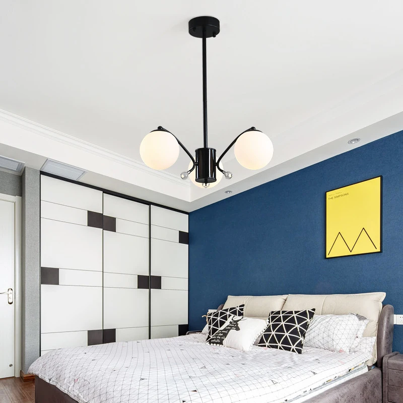 

Скандинавское украшение для дома, люстры, простые, современные, легко установить E 27, для спальни/гостиной, матовое стекло, железо, искусство, AC 110 240 В