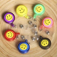 fashion 20 pieces retractable reel lanyard smiling face card badge holder school office supplies metal clip easy to use