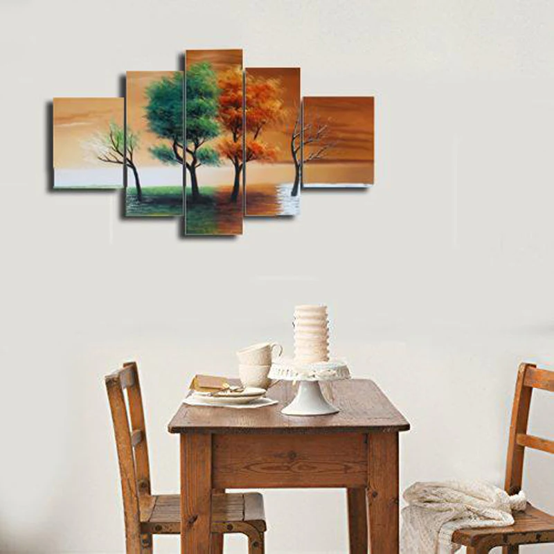 Seasons Tree Painting 100% Hand Painted Canvas Oil Life Paint 5 Pieces Art Wall Decor | Дом и сад