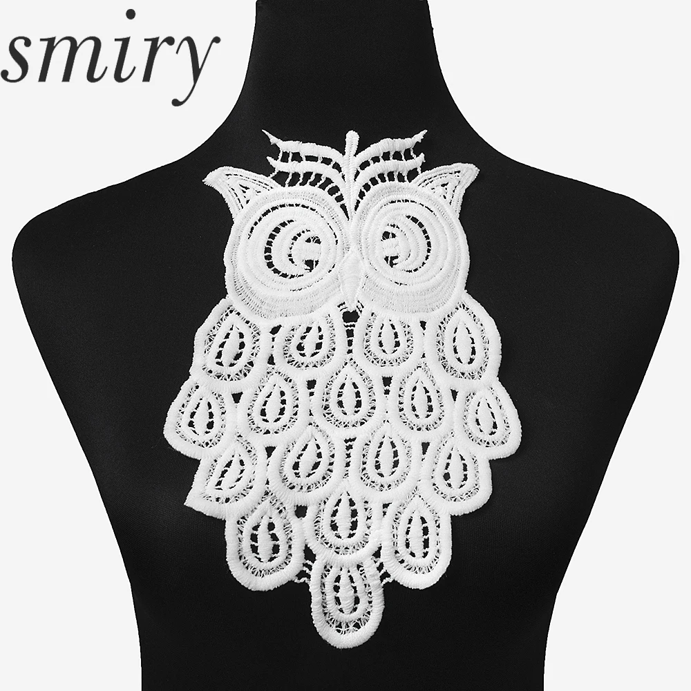Smiry 1 шт. полиэстер белый вышитый узор сова кружевной воротник по линии выреза