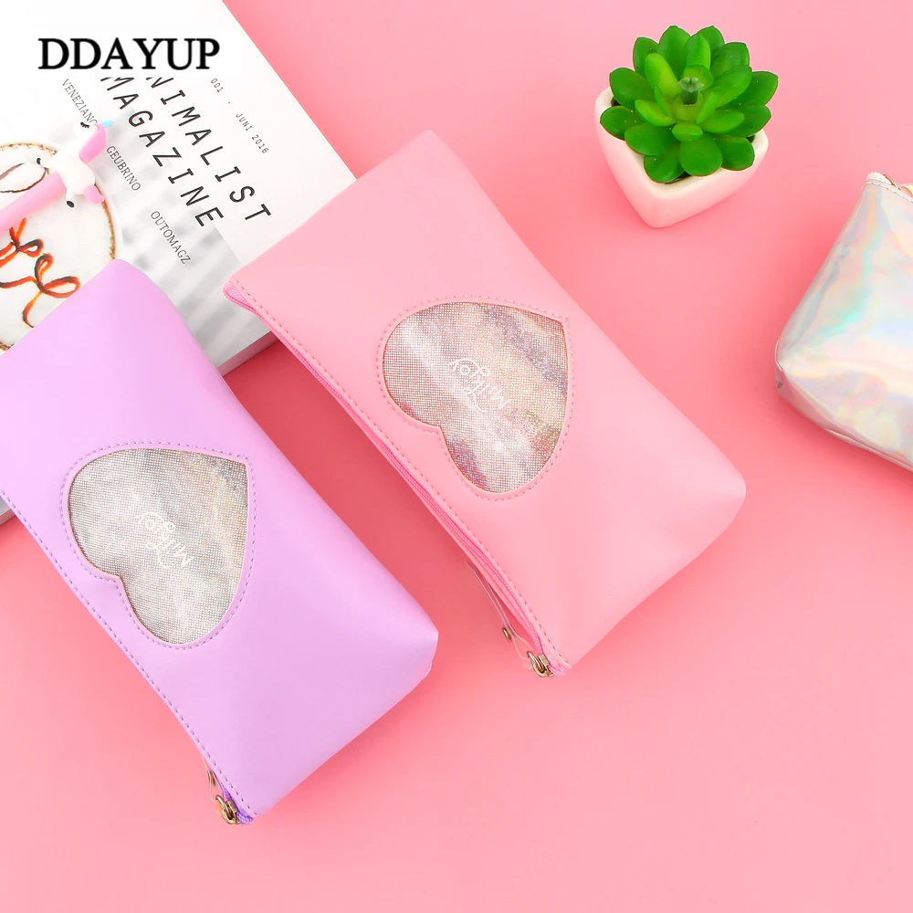 Милый Алмазный любовь сердце школьный пенал конфеты цвета Лазерная Pencilcase для
