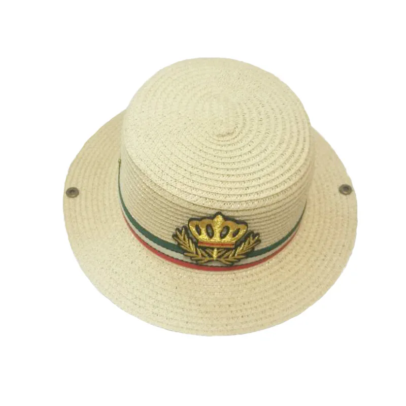 1-7 year old children's flat cap straw hat Large wide brim summer travel beach Boy and girl sun can be curled |