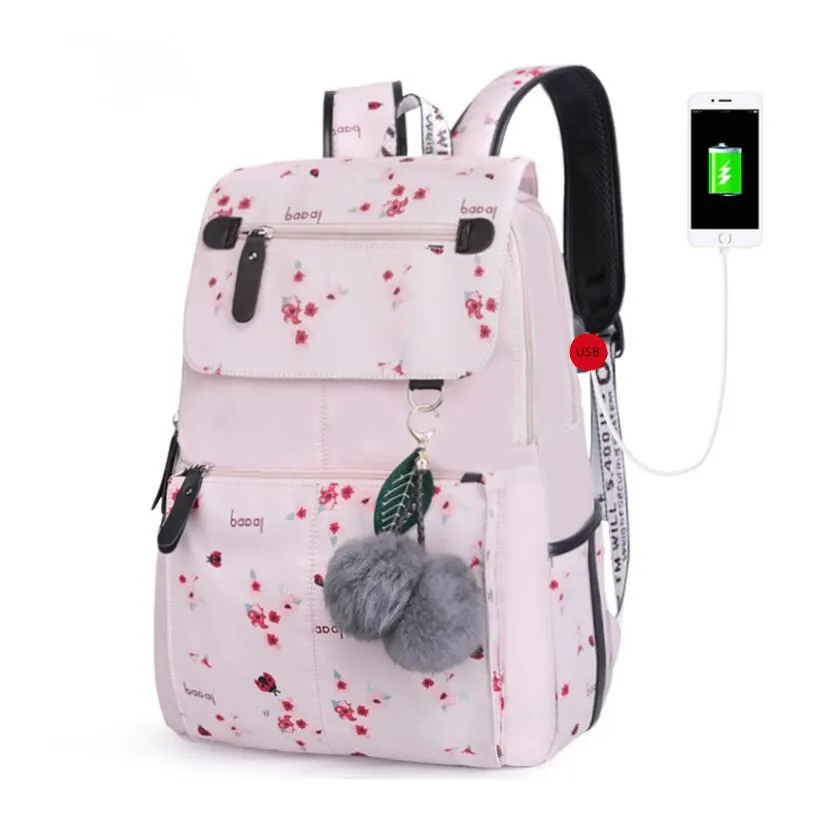 pink flower OKKID розовый цветочный школьный рюкзак для девочек, женский рюкзак для путешествий, рюкзак для ноутбука, usb зарядка, рюкзаки для детей, школьная сумка для студентов - Цвет: pink flower