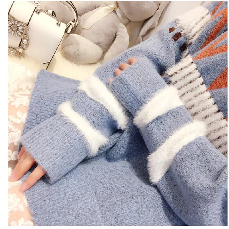 Sweet Winter Autumn Women Sweater Pullovers O-Neck Long Sleeve Loose Female Knitted Tops Jumper Elastic Soft Warm CQ2749